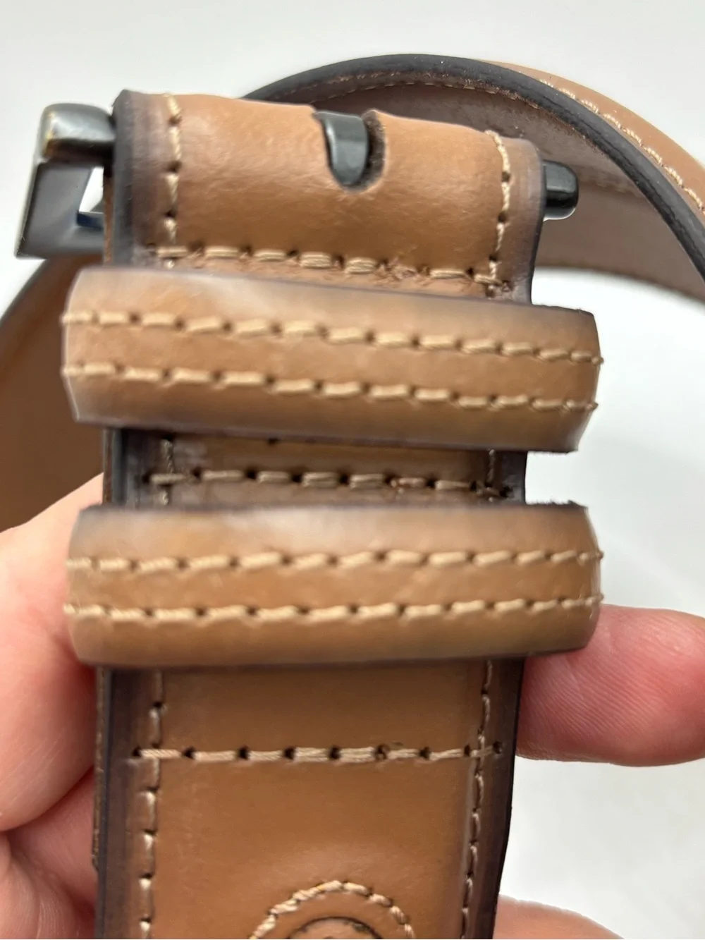 New Columbia Men's Tan Beige Light Brown Leather Belt Size 48 Stitching XXL